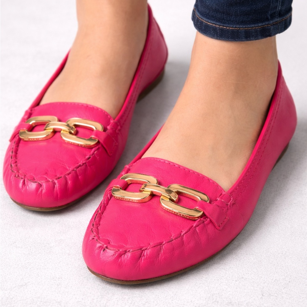 Coach Women's Pink Loafers with Gold Accents, Size: 6.5